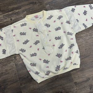 Vintage Currants Energie Yellow Pullover Sweatshirt 1/2 Button Women Medium Bear